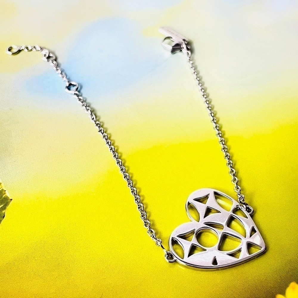 Sterling silver bracelet 925 heart charm tag chain link 3D cutouts - Picture 8 of 9